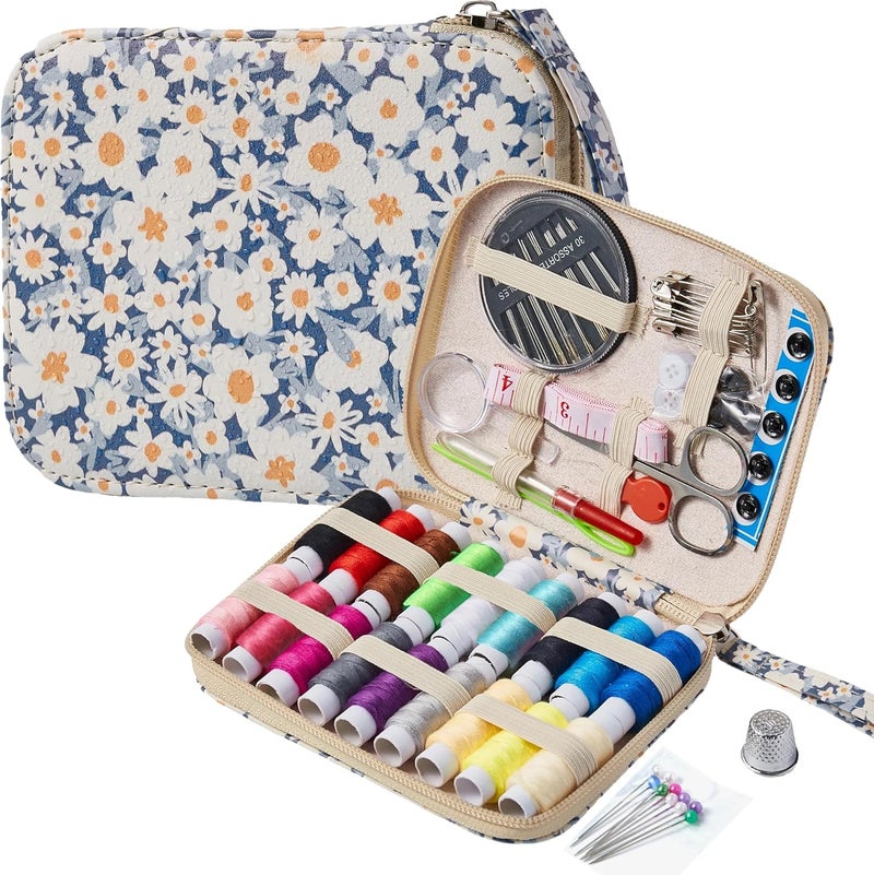 Bobode Daisy Sewing Kit Printing Sewing Kit,Professional Sewing Supplies for Adults, Zipper Sewing Needles Set, 87 PCS Travel Sewing Accessory for Emergency, Home - Image 1
